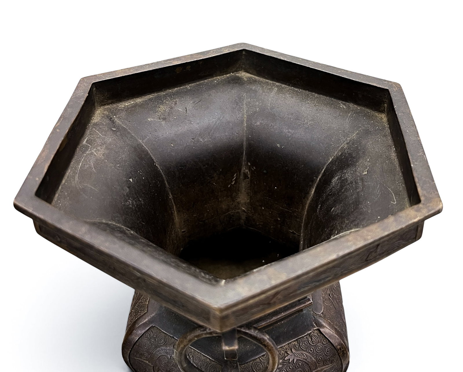 Antique Chinese Bronze Archaic Handled Altar Vase - 5
