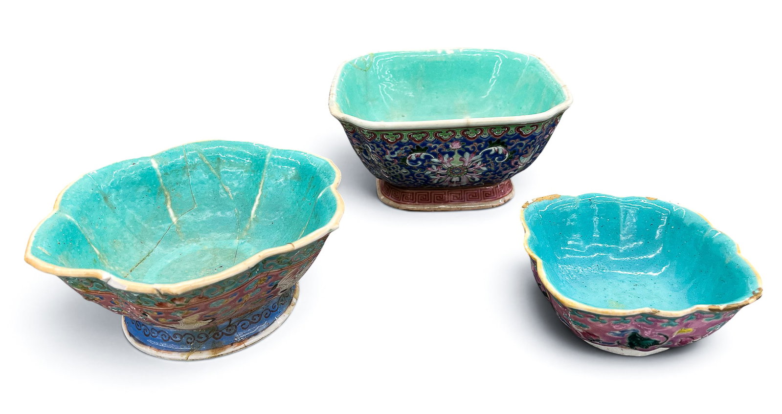 3pc Antique Chinese Famille Rose Porcelain Bowls as-is (1 of 11)