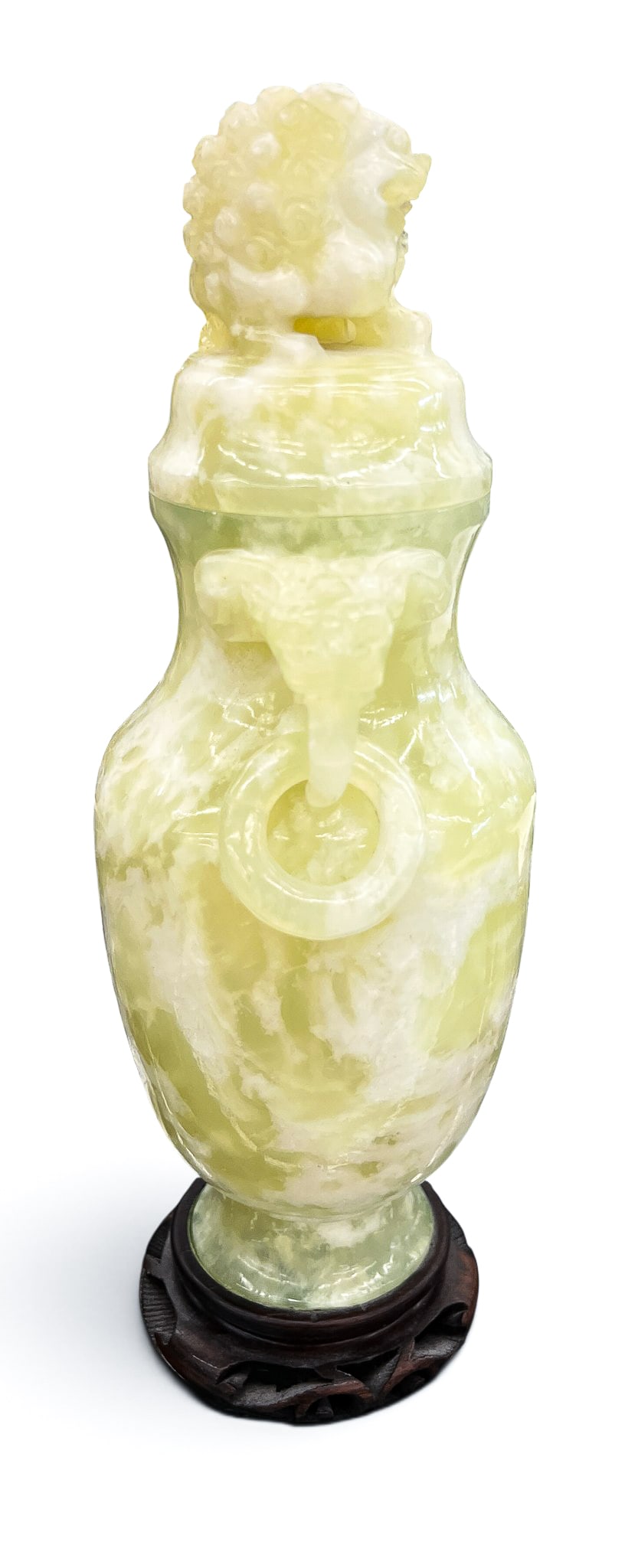 Old Chinese Yellow and White Jade Foo Lion Covered Vase - 4