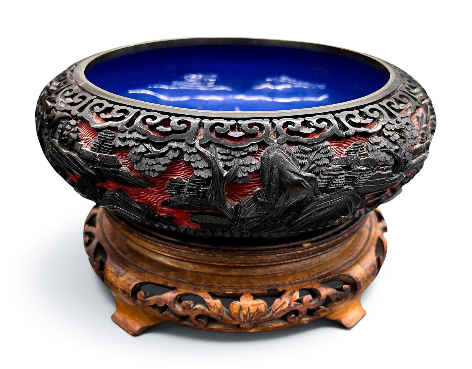Chinese Two-Color Cinnabar Brush Washer on Stand (1 of 4)