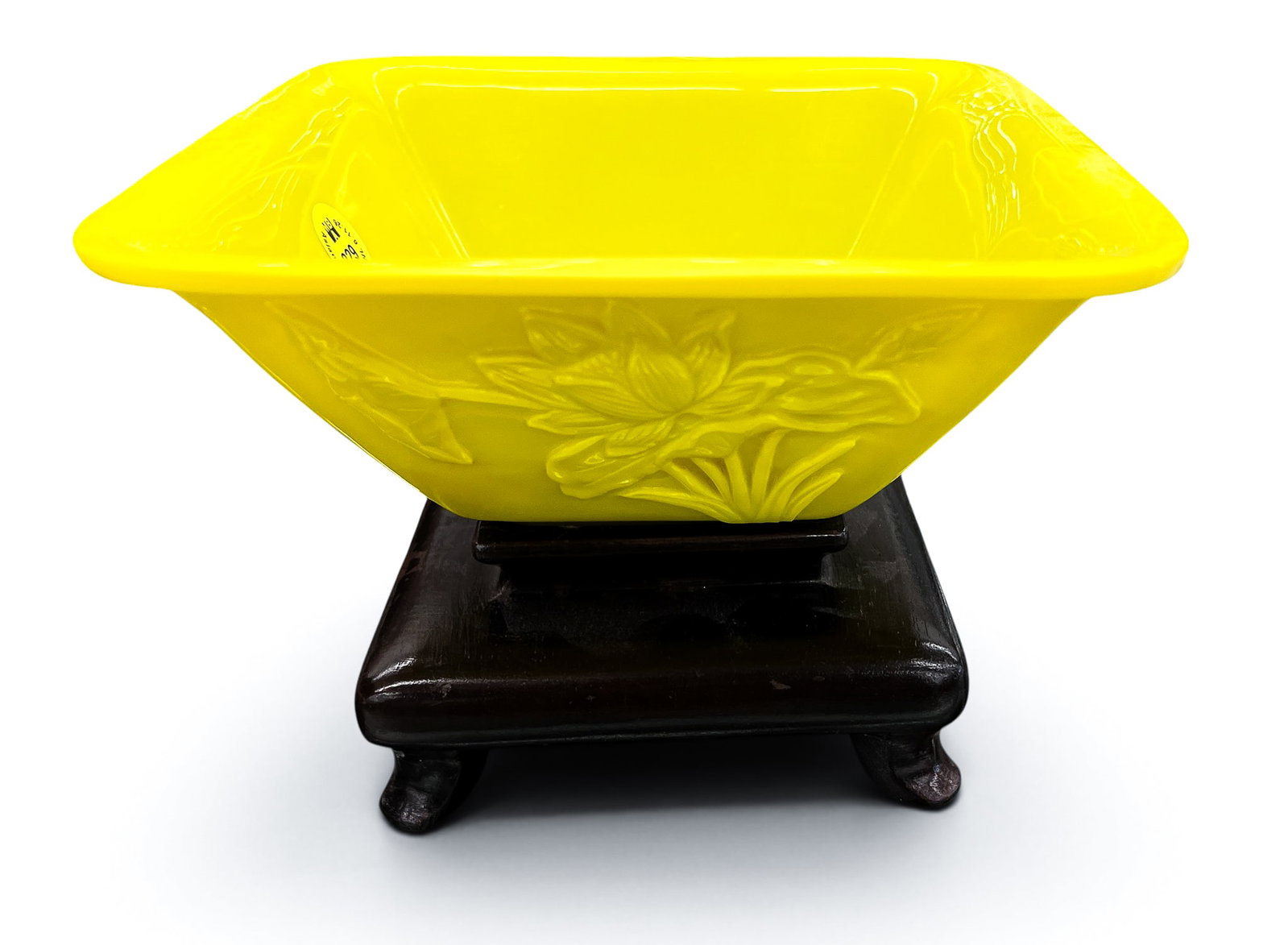 Old Chinese Peking Glass Yellow Flower Bowl on Stand - 4