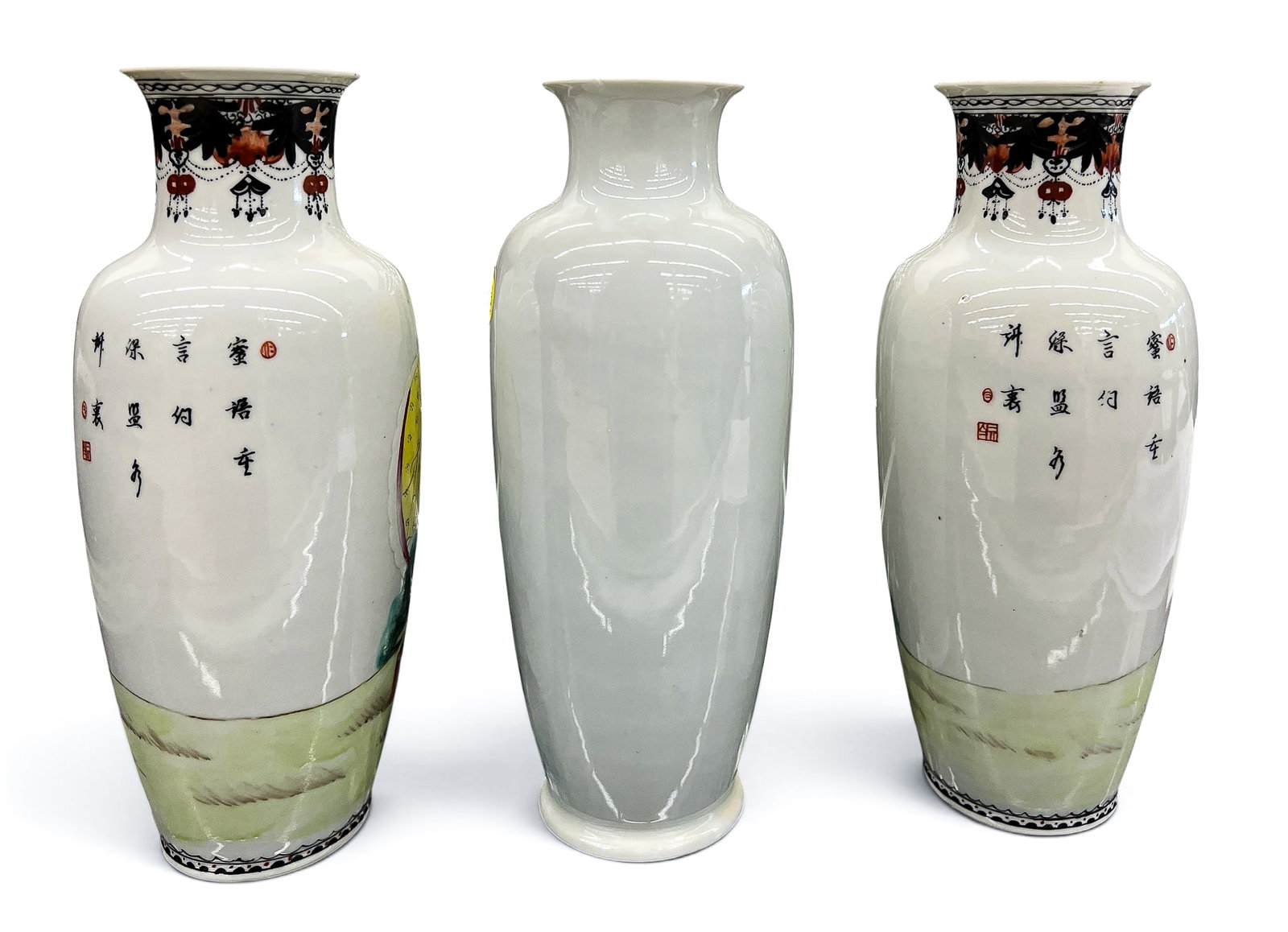 3pc Old Chinese Eggshell Porcelain Vases - 2