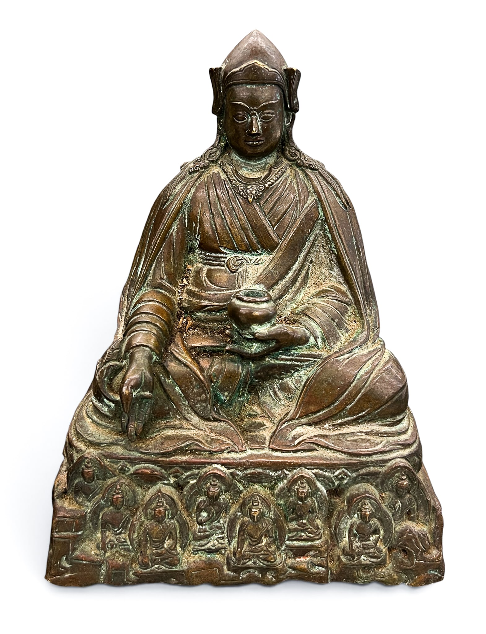 Old Tibetan Bronze Statue of Padmasambhava: Old Tibetan Bronze Statue of Padmasambhava 6.5"x4.5". Missing bottom plate. Overall excellent condition for its age.
