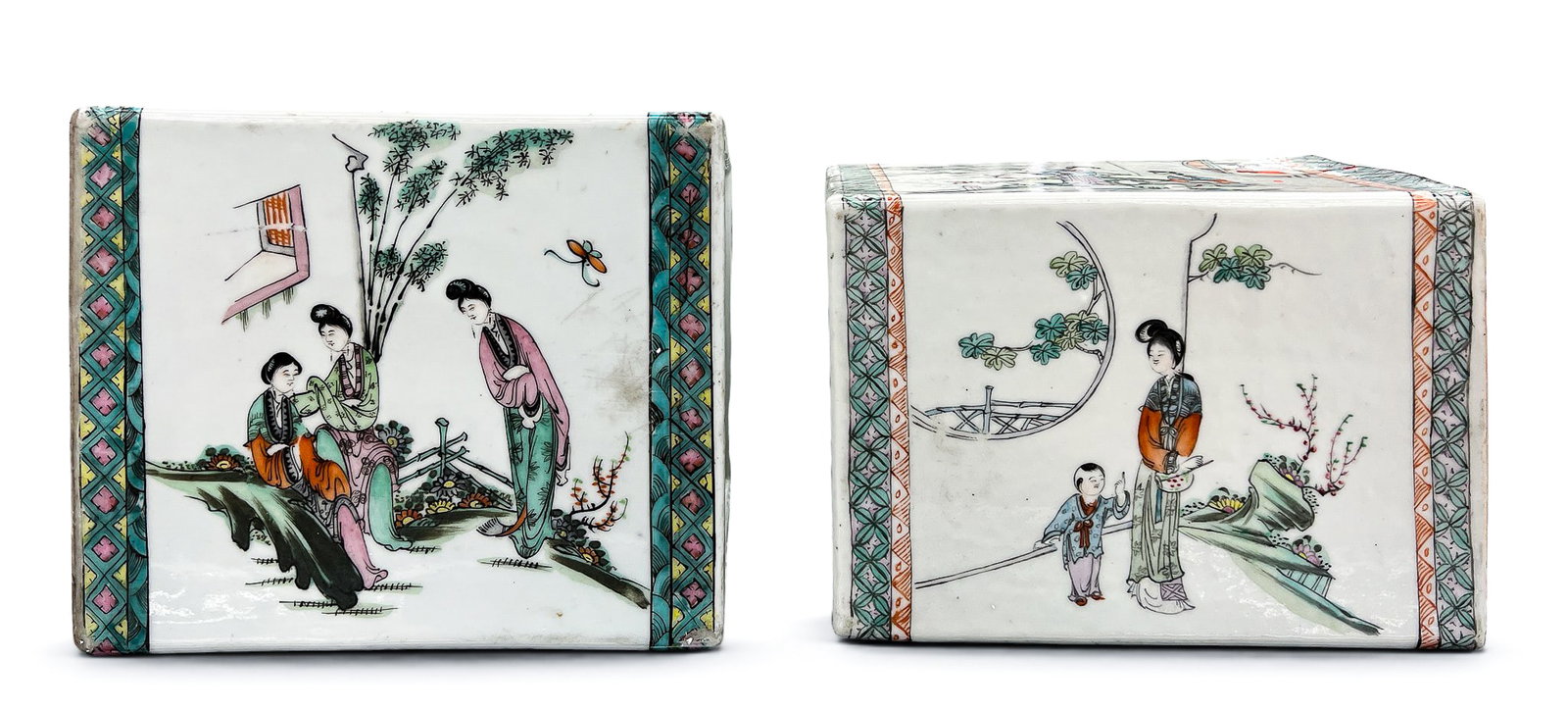 2pc Old Chinese Qianjiang Porcelain Pillows - 3