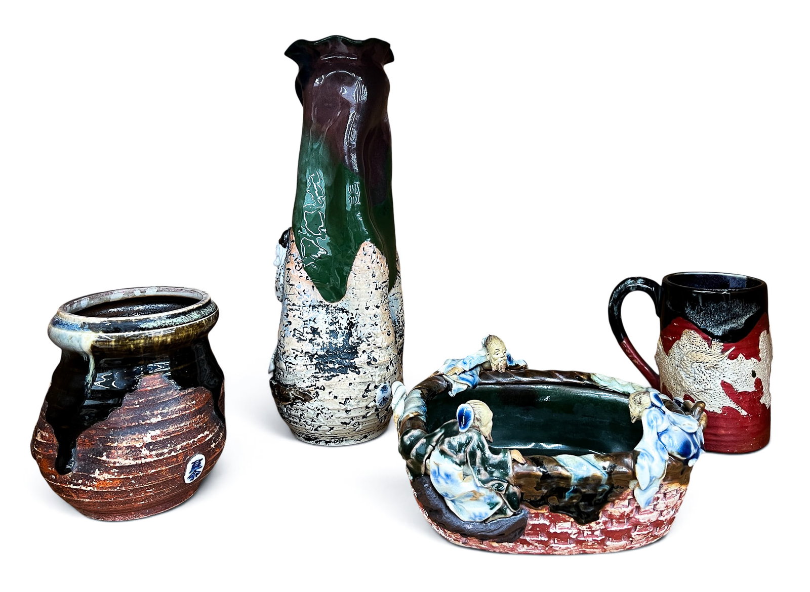 4pc Antique Japanese Sumida Gawa Pottery - 2