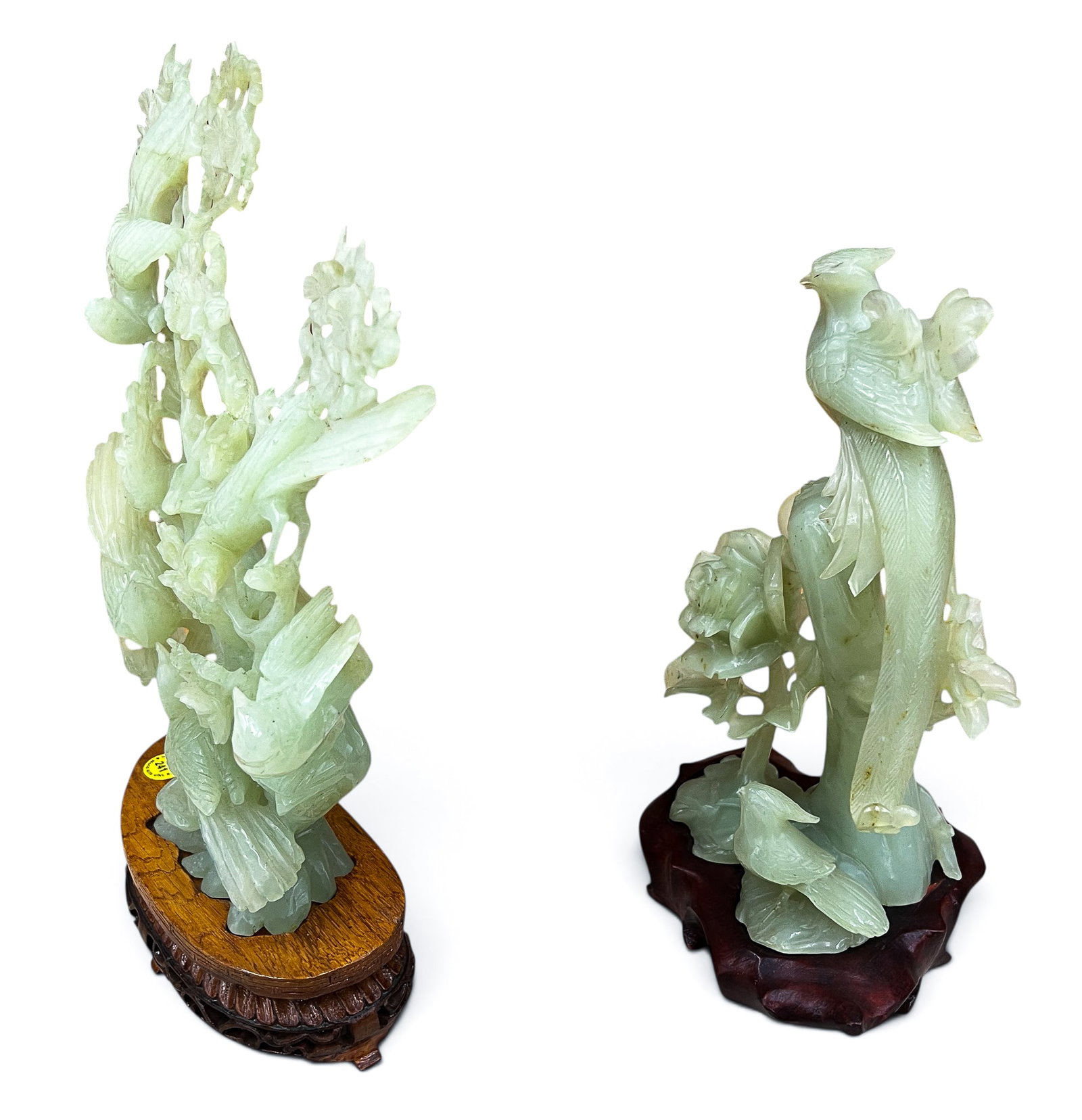2pc Old Chinese Jade Bird Carvings on Stands - 2