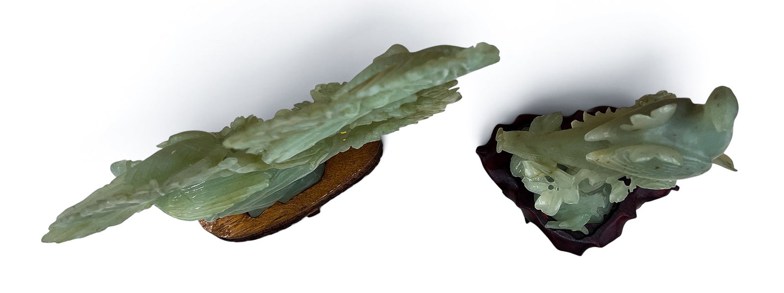 2pc Old Chinese Jade Bird Carvings on Stands - 3