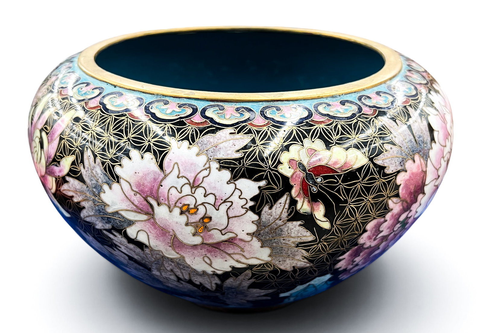 Chinese Cloisonne Flower Bowl Pot with Bird - 2