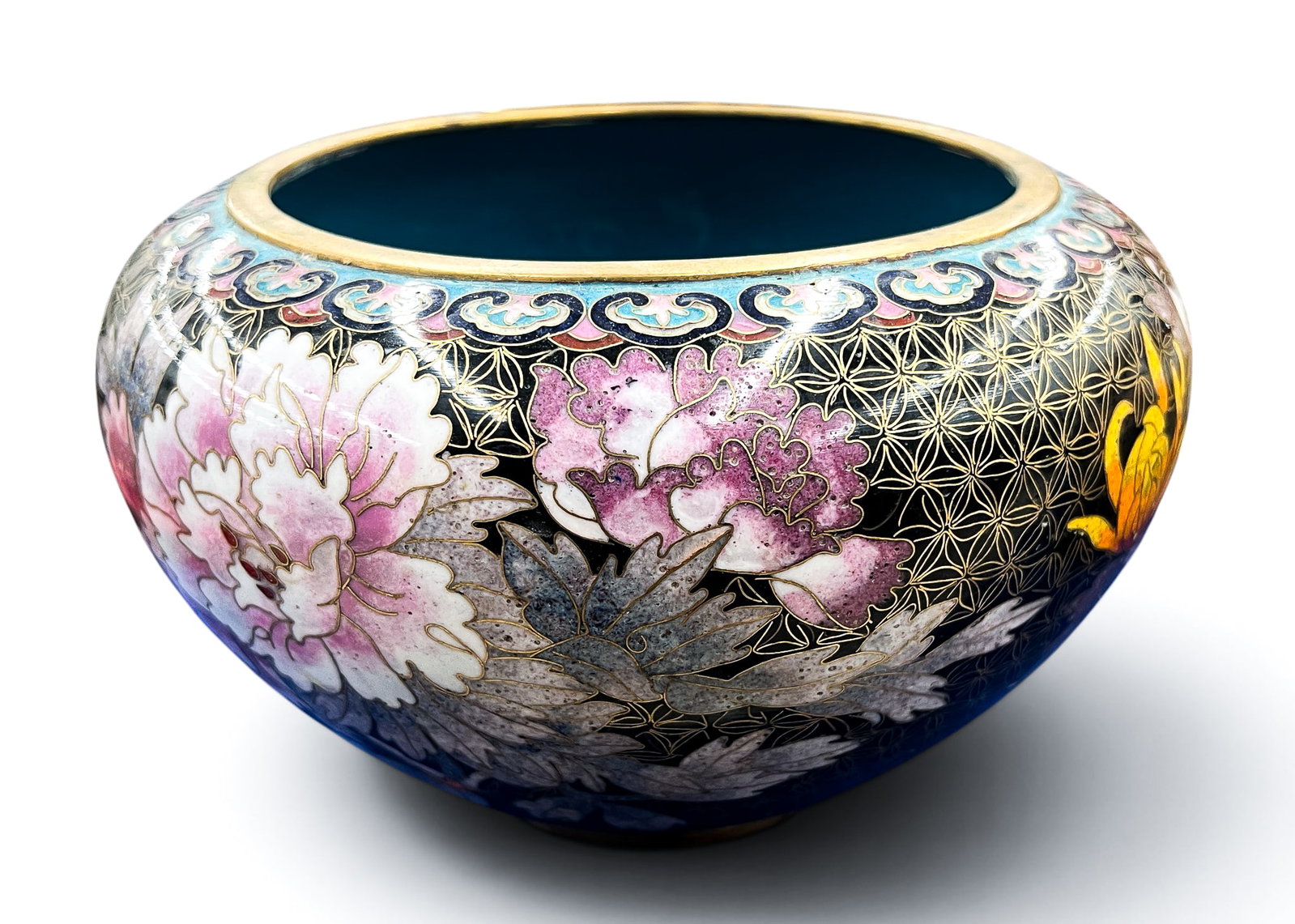 Chinese Cloisonne Flower Bowl Pot with Bird - 3