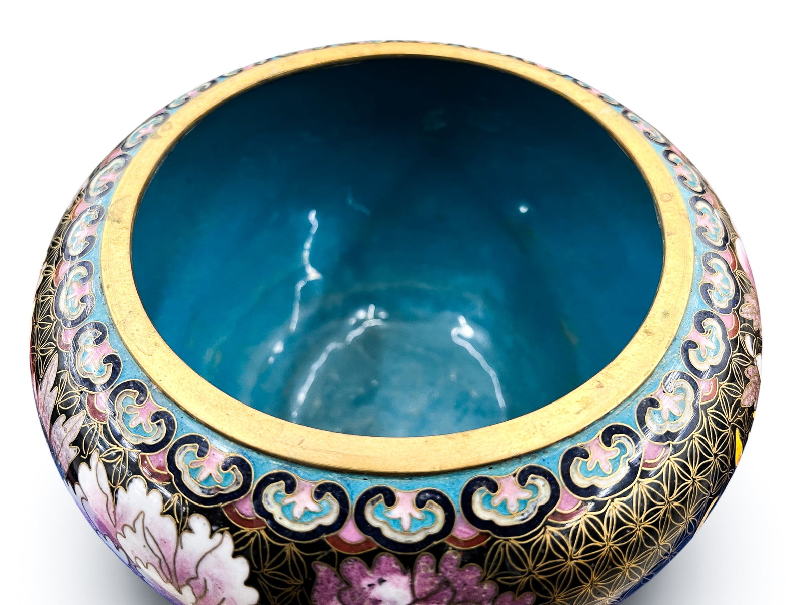 Chinese Cloisonne Flower Bowl Pot with Bird - 4