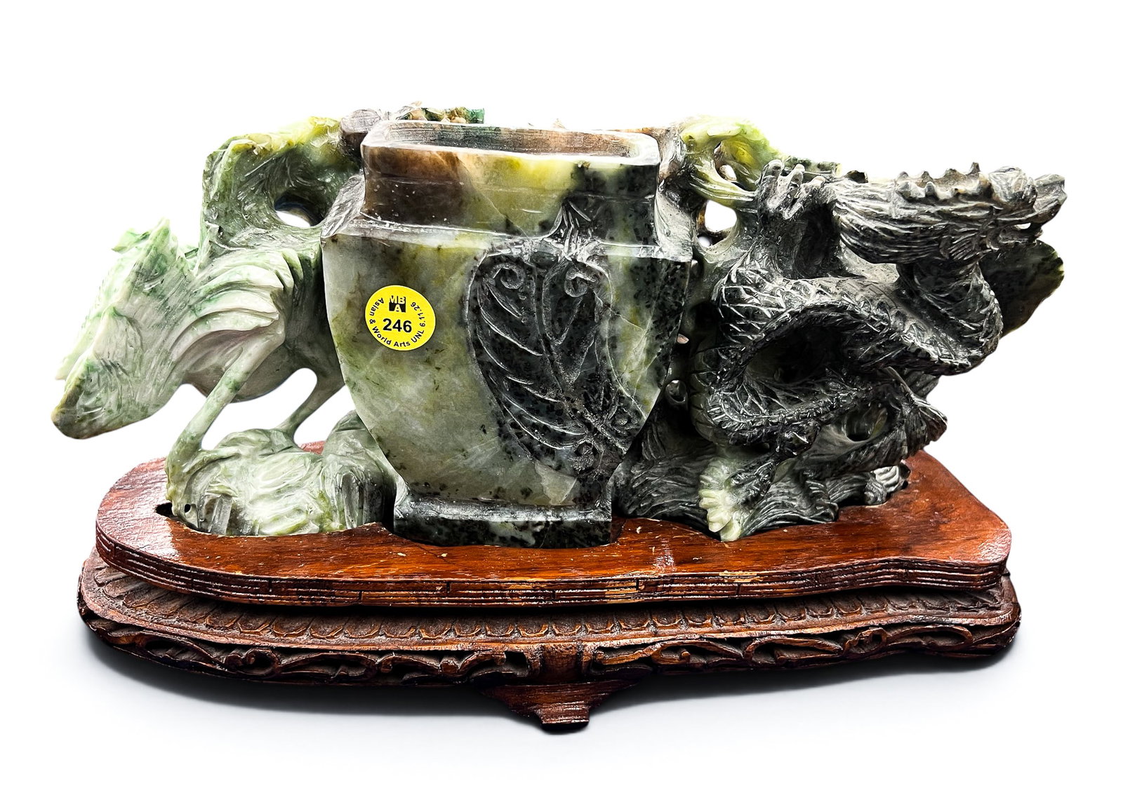 Old Chinese Jade Phoenix and Dragon Vase on Stand - No Lid (1 of 6)