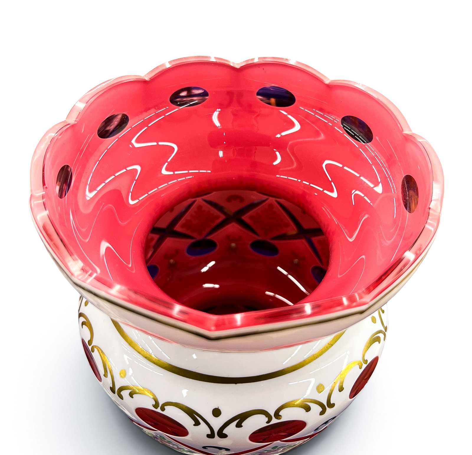 Pair Bohemian Cranberry Cut Overlay Glass Lusters - 5