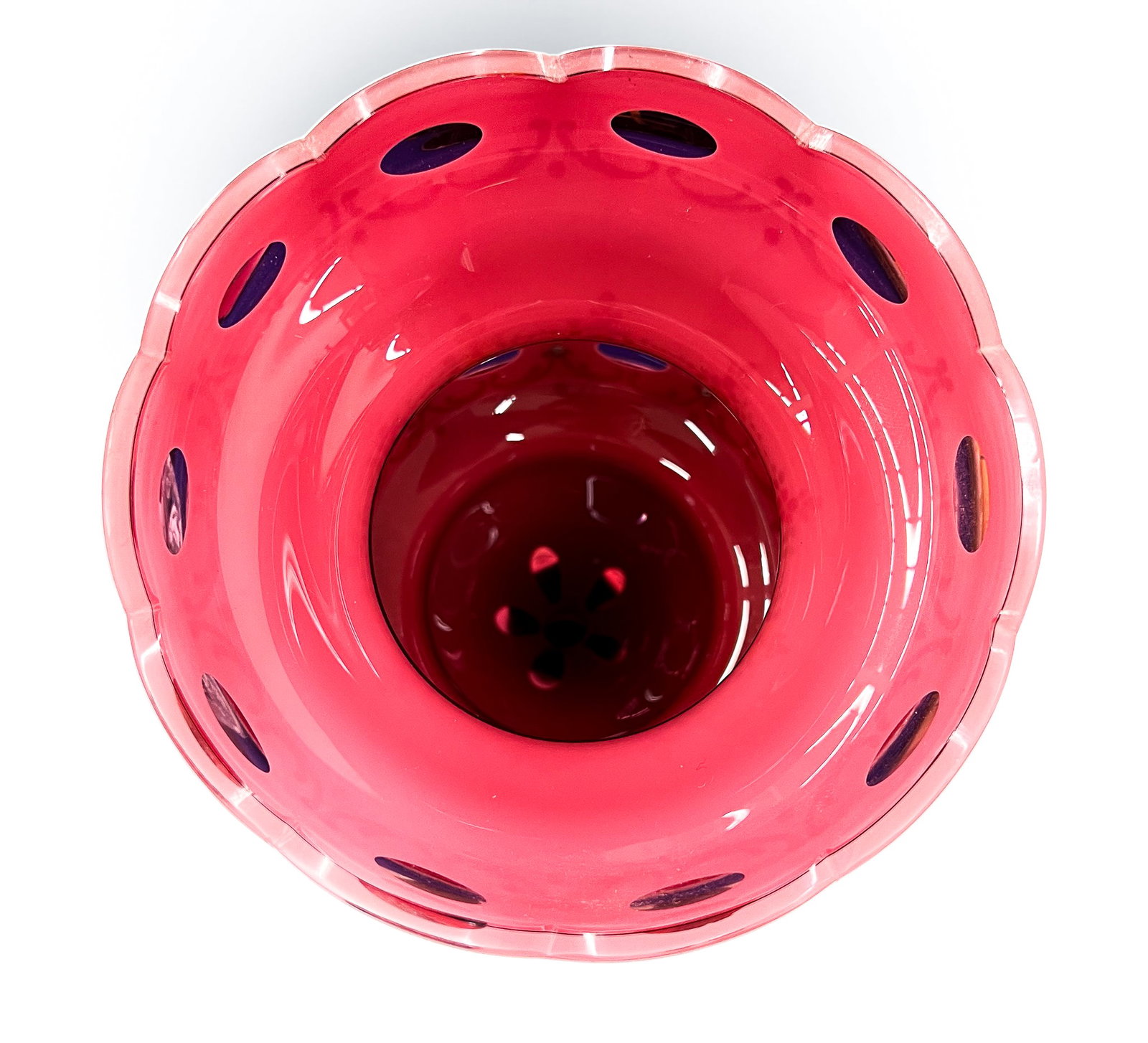 Pair Bohemian Cranberry Cut Overlay Glass Lusters - 6
