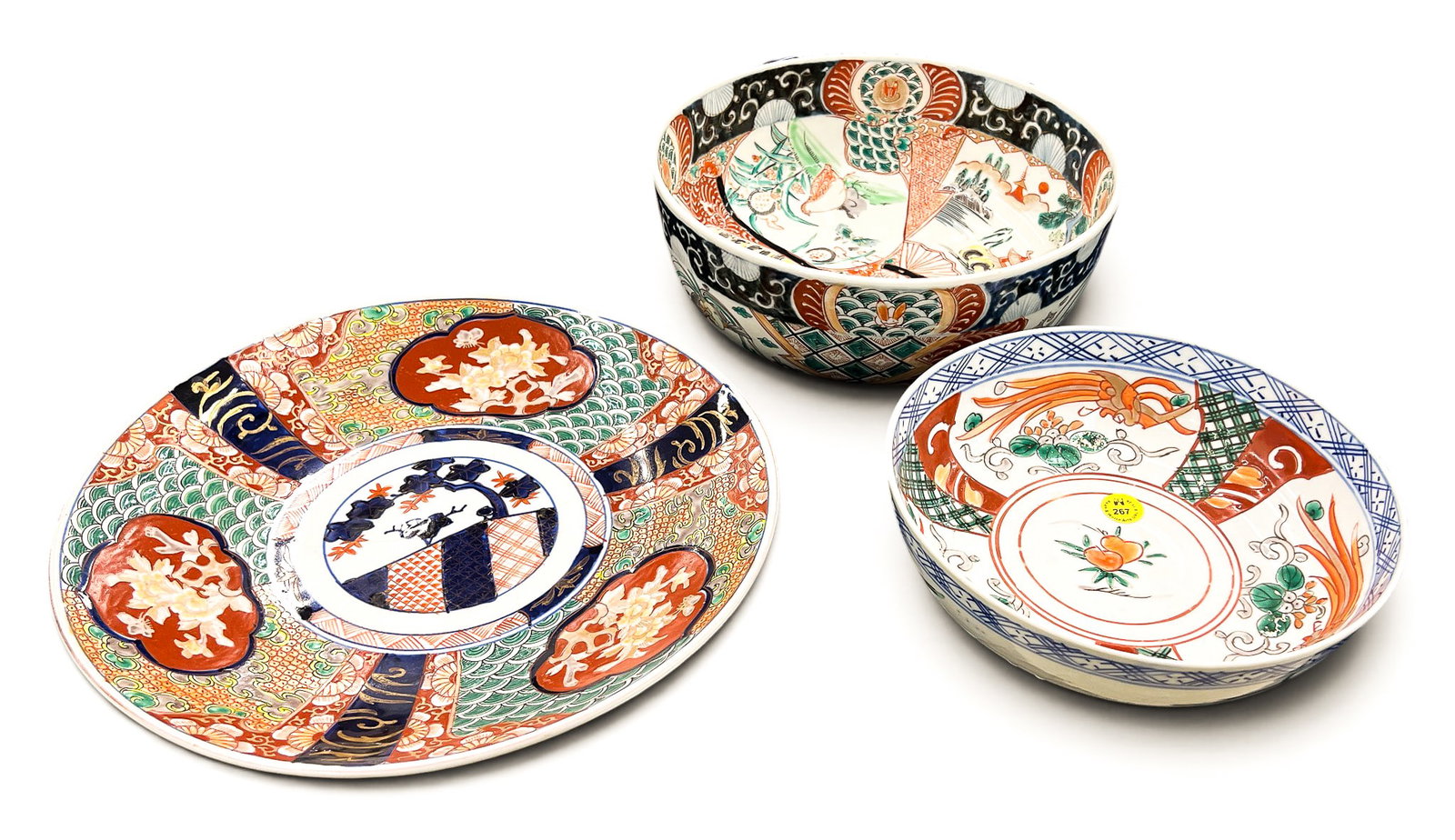 3pc Old Japanese Imari Porcelain Bowls and Charger (1 of 3)