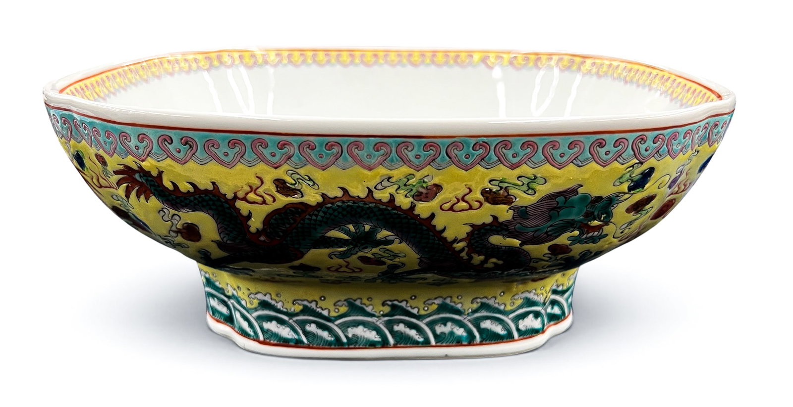Chinese Famille Jaune Porcelain Dragon Bowl (1 of 6)