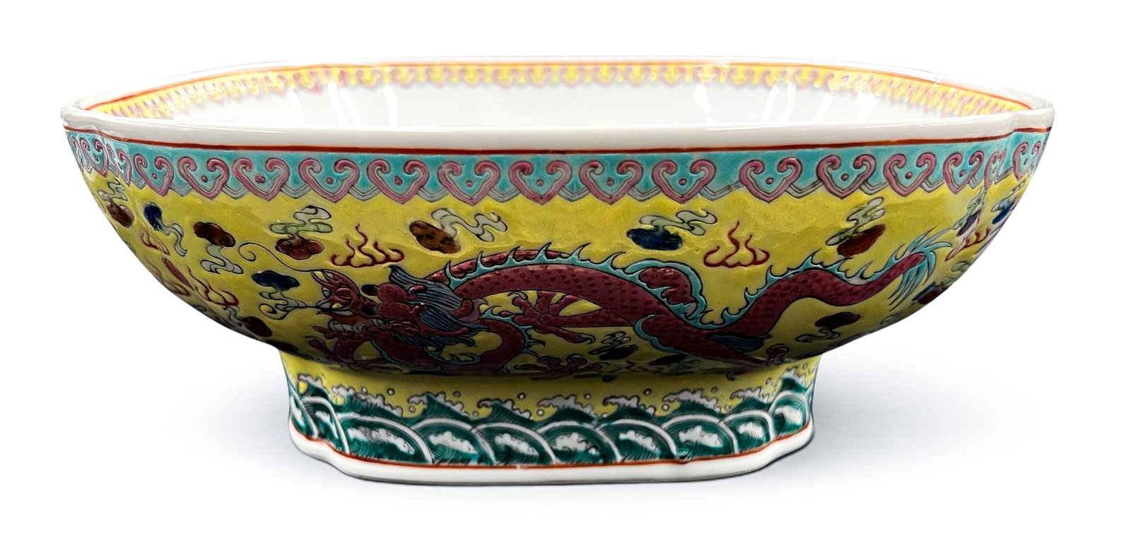 Chinese Famille Jaune Porcelain Dragon Bowl - 2