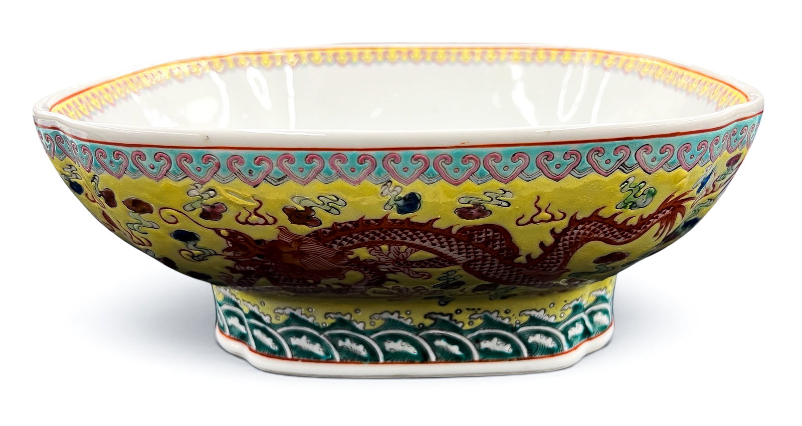 Chinese Famille Jaune Porcelain Dragon Bowl - 3