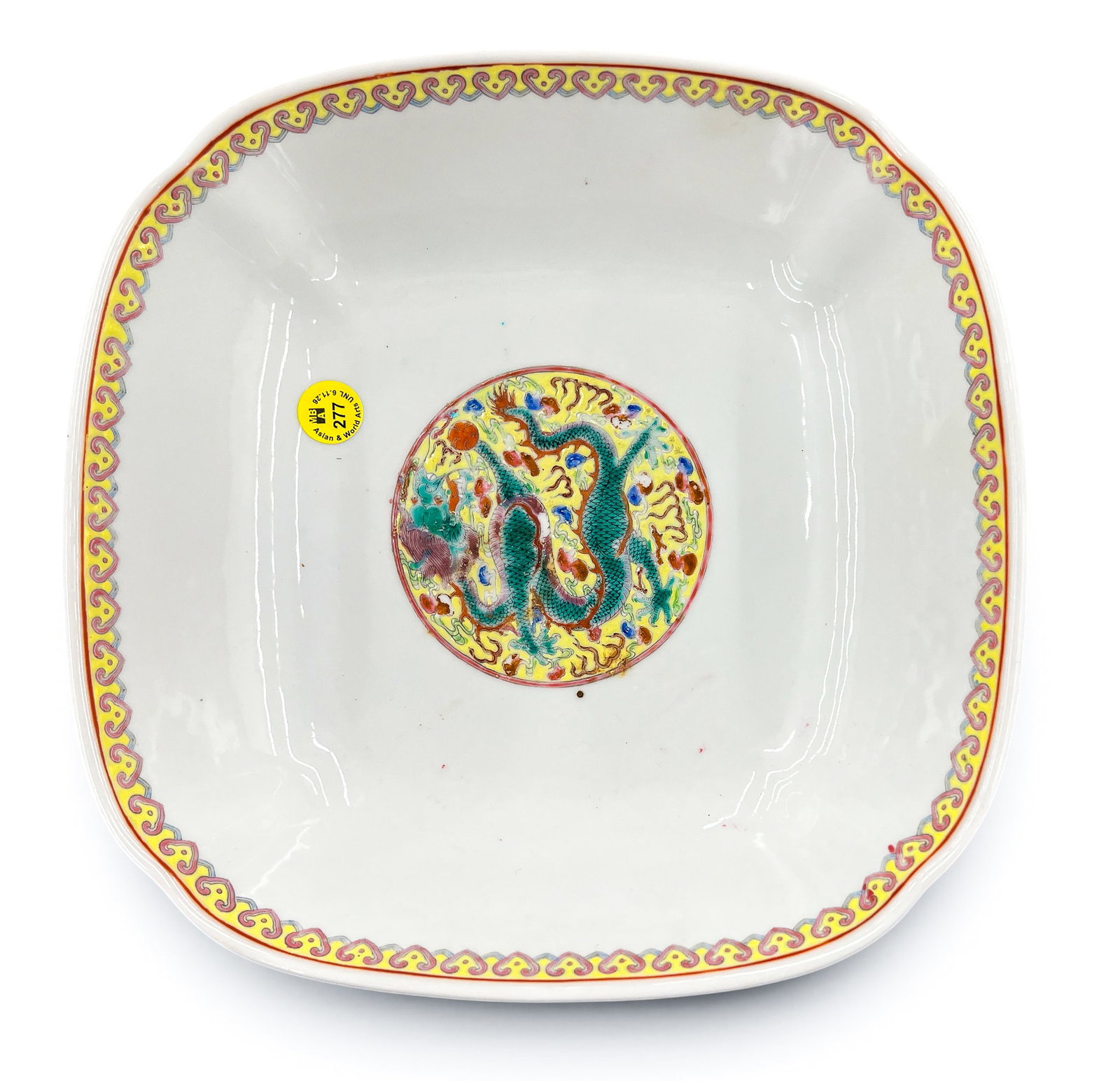 Chinese Famille Jaune Porcelain Dragon Bowl - 5