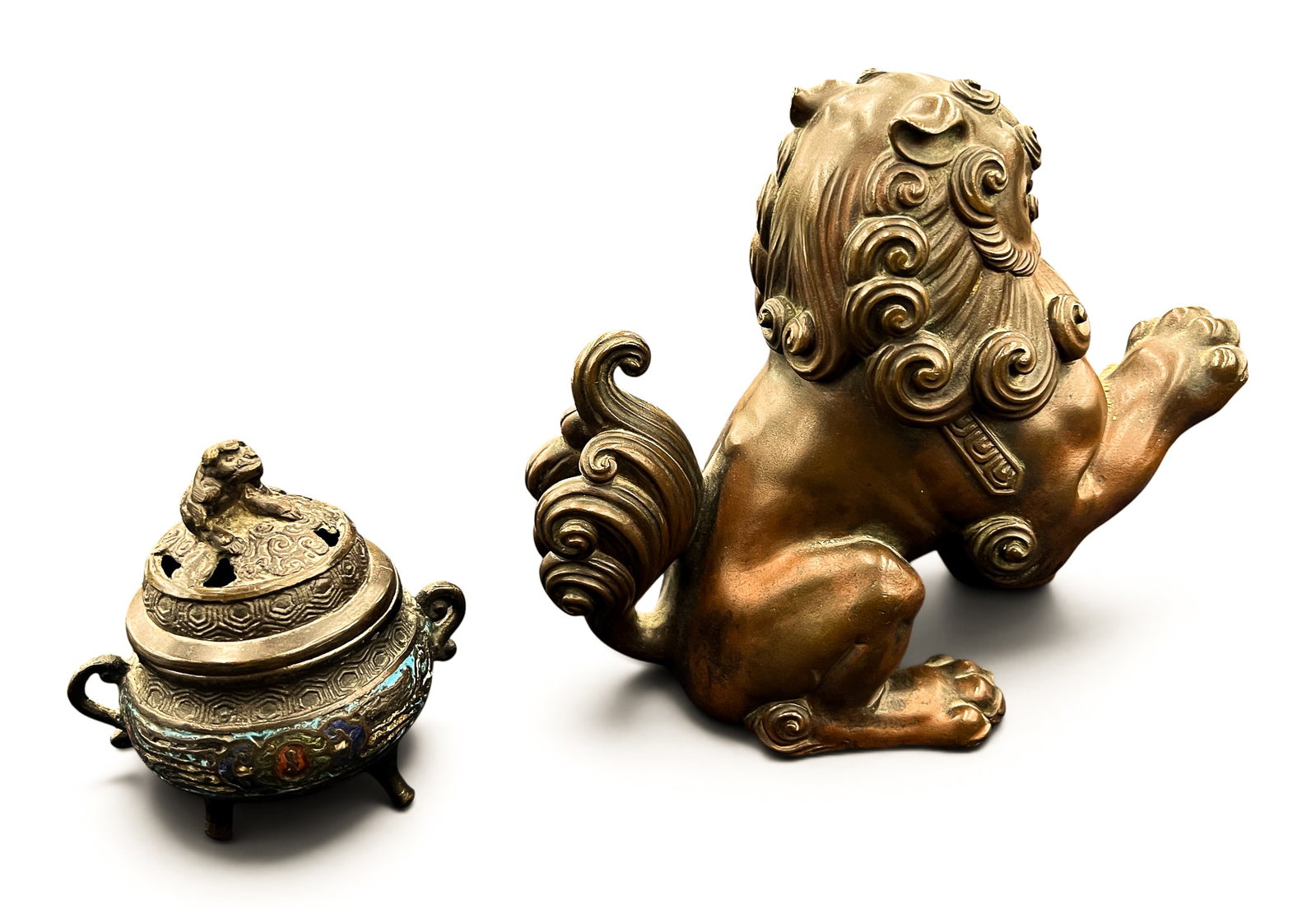 4pc Old Asian Assorted Seals, Koro Censer and Foo Lion - 2