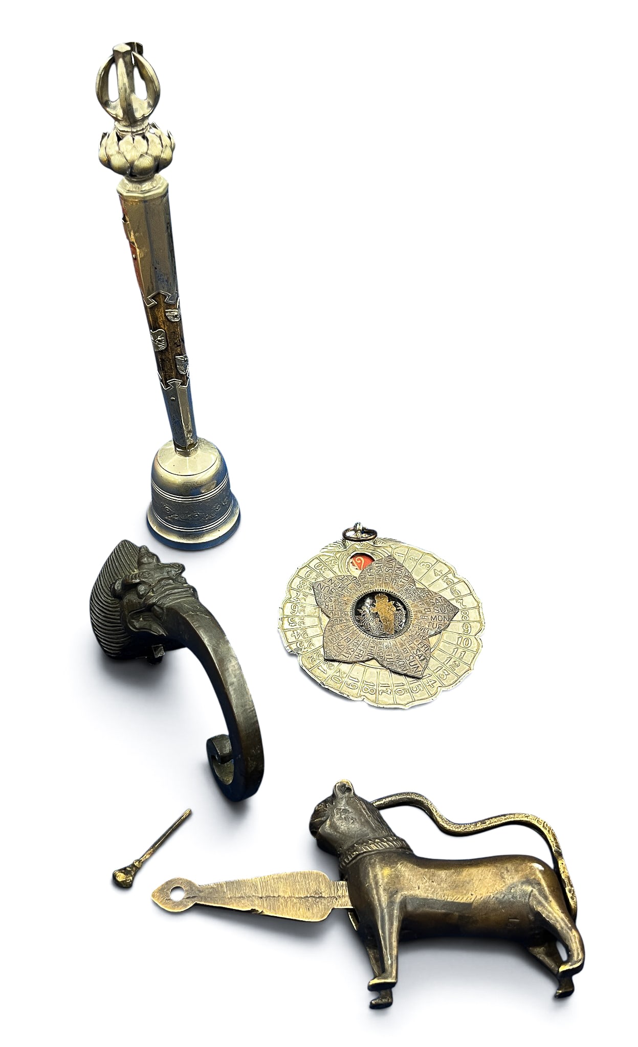 4pc Old Japanese Buddhist Ritual Bell and Calendar etc. (1 of 1)