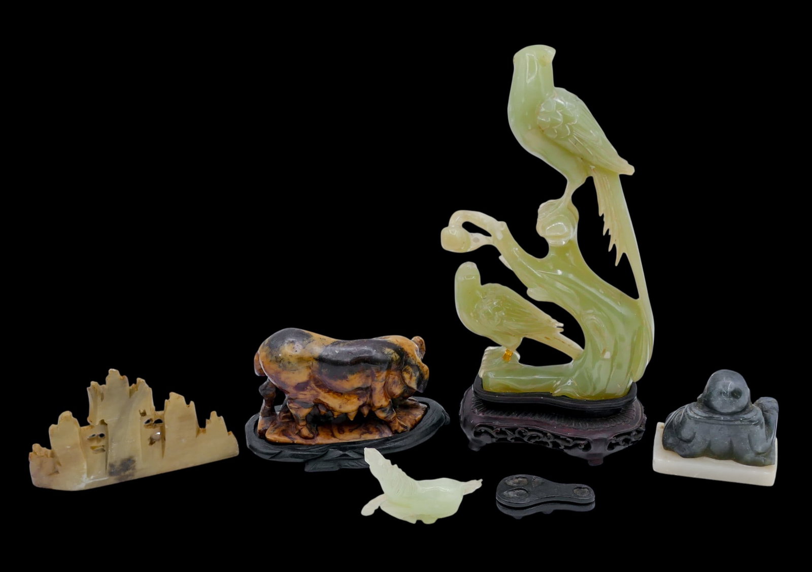 5pc Old Chinese Assorted Jade and Soapstone Carvings - 2