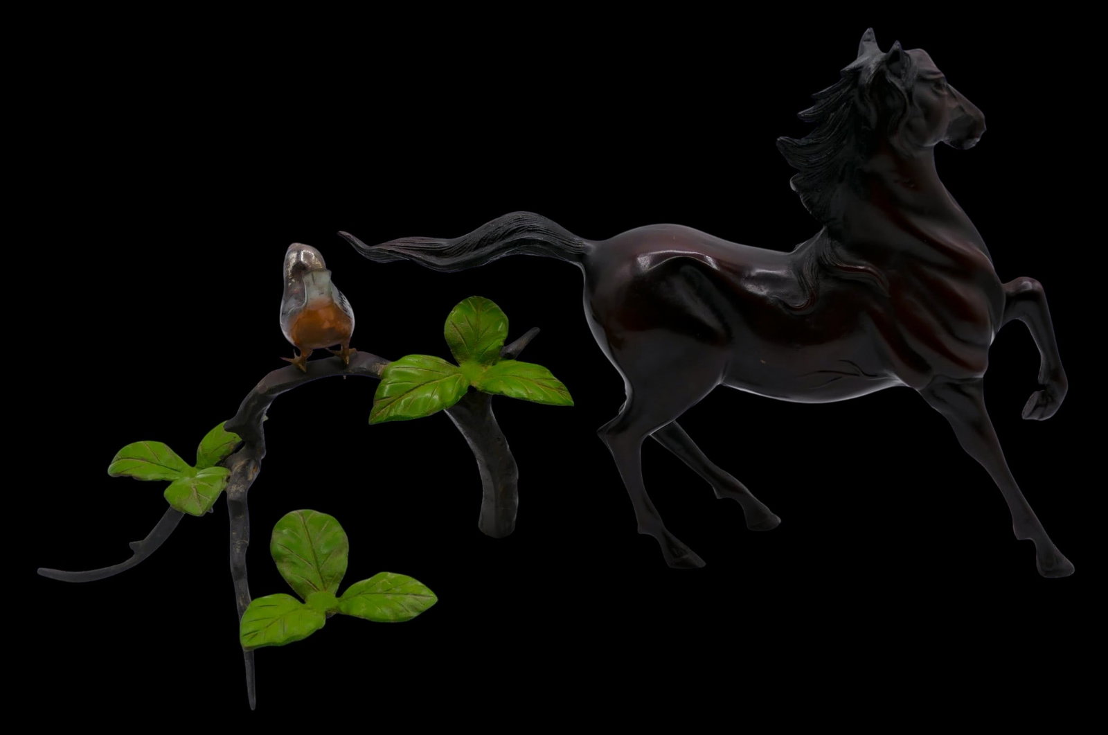 2pc Vintage Japanese Bronze Horse and Bird Okimonos - 2