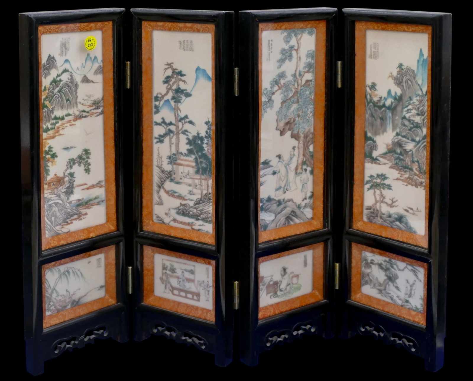 Old Chinese Decorated 4-Panel Folding Table Screen (1 of 1)