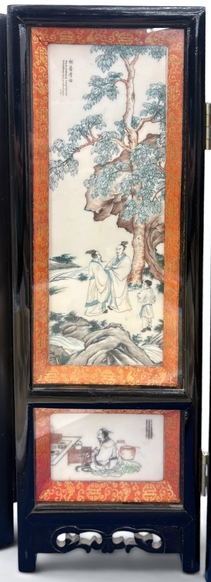 Old Chinese Decorated 4-Panel Folding Table Screen - 4