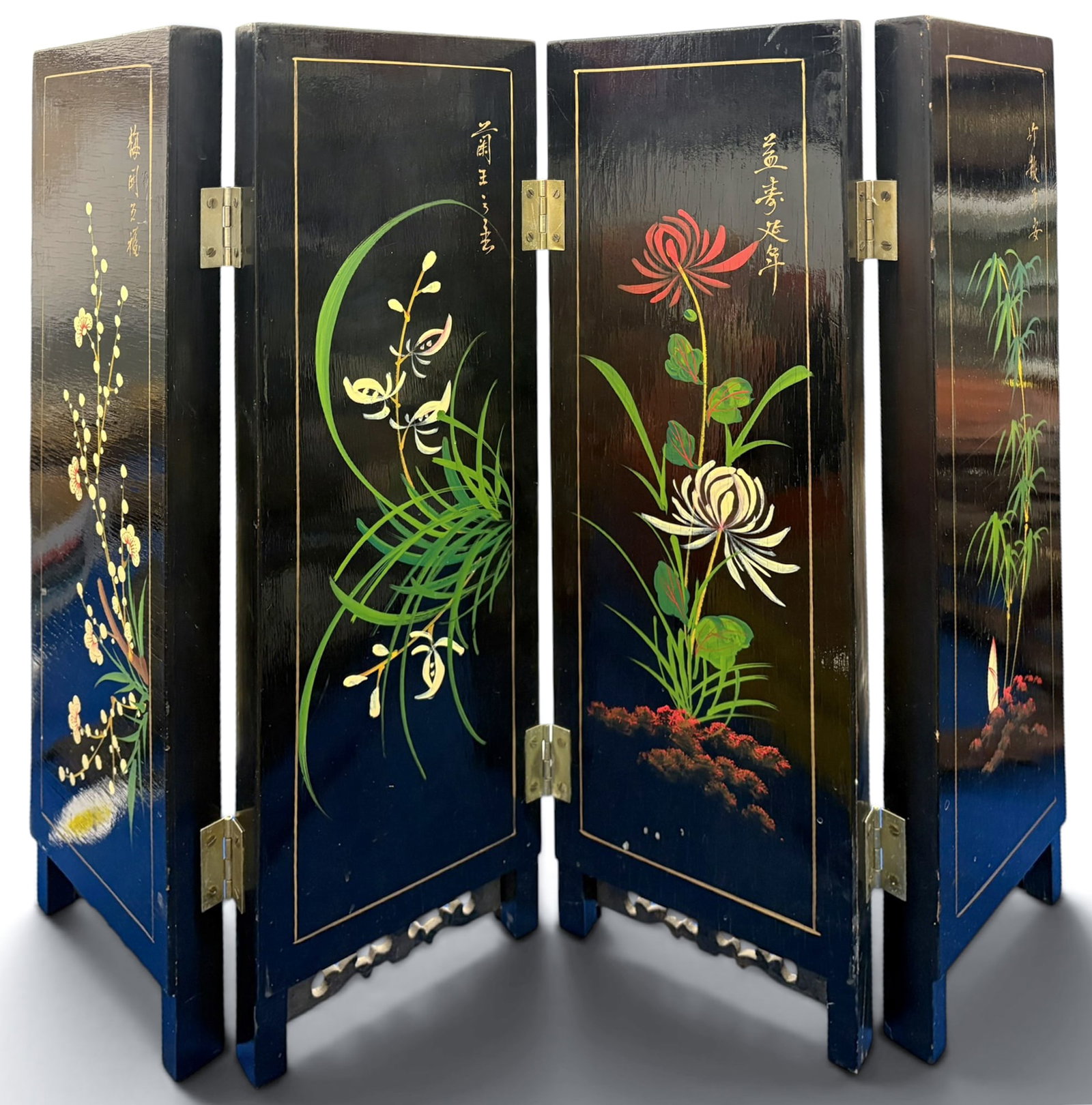 Old Chinese Decorated 4-Panel Folding Table Screen - 6