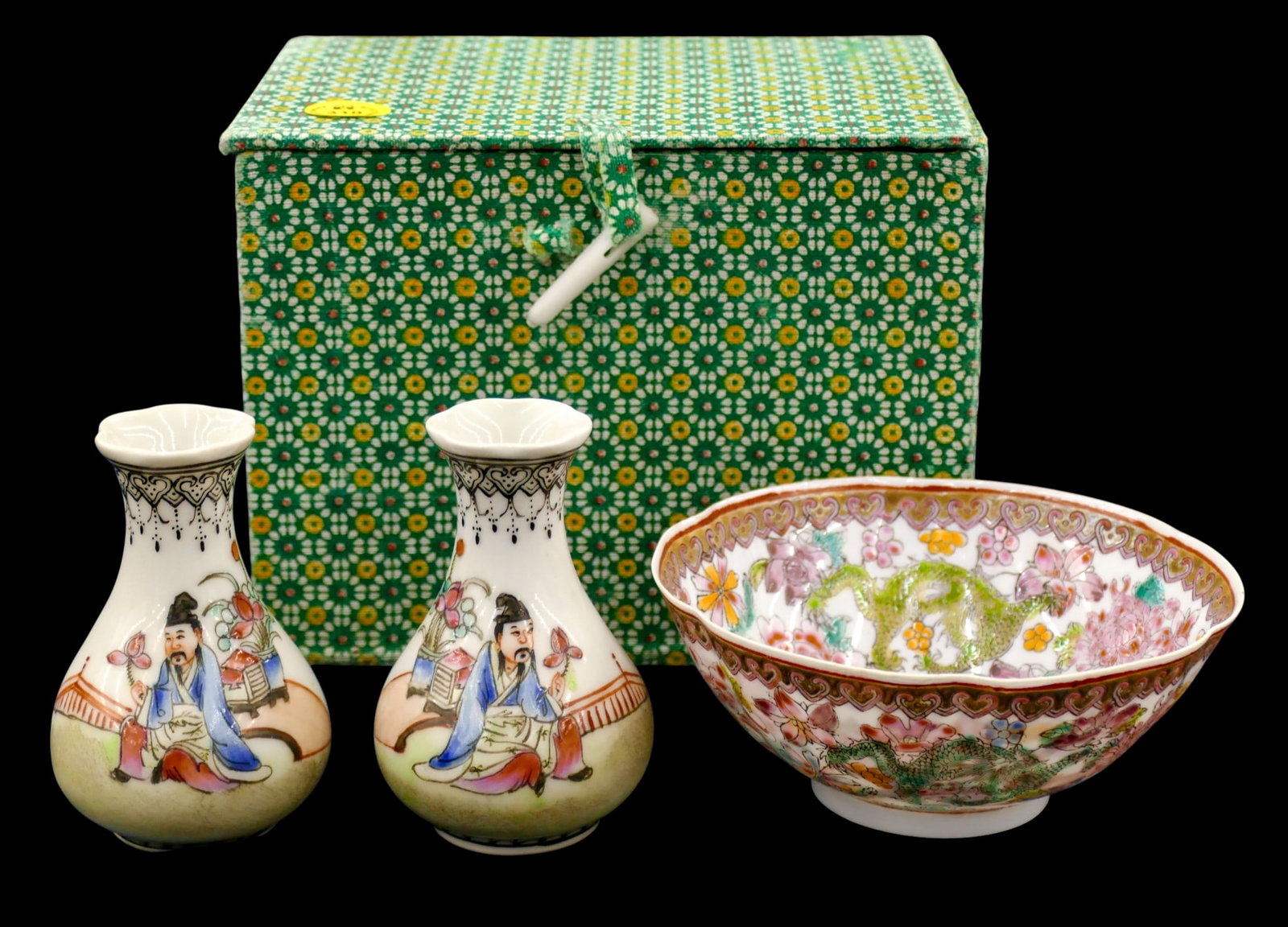 3pc Old Chinese Eggshell Porcelain Small Vases and Tea Bowl (1 of 1)