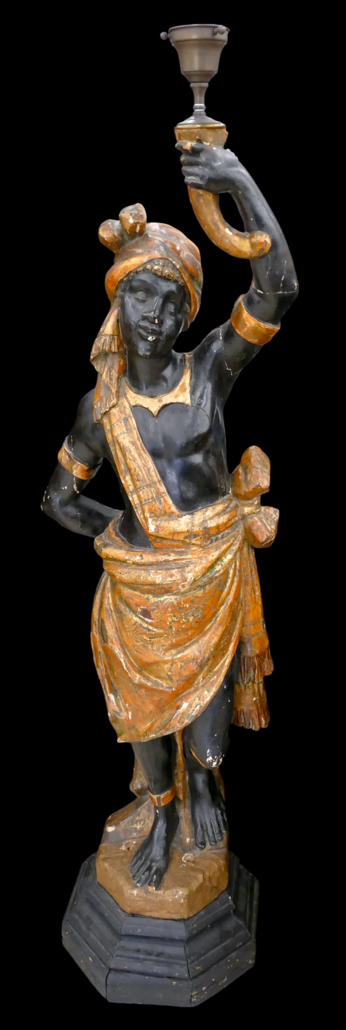 Antique Venetian Lacquered Wood Blackamoor Torchiere Lamp (1 of 1)