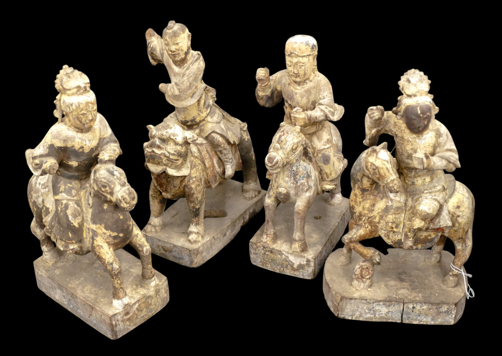 4pc Antique Chinese Polychrome Wood Temple Figures (1 of 1)