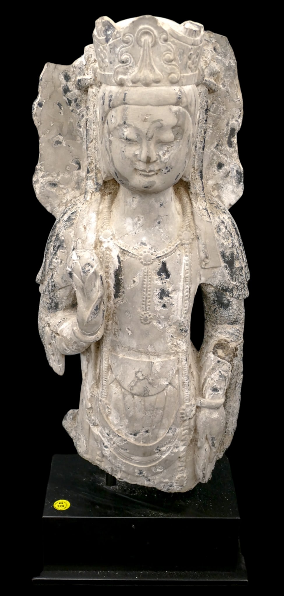 Chinese Carved Stone Guanyin Relief Fragment on Stand (1 of 1)