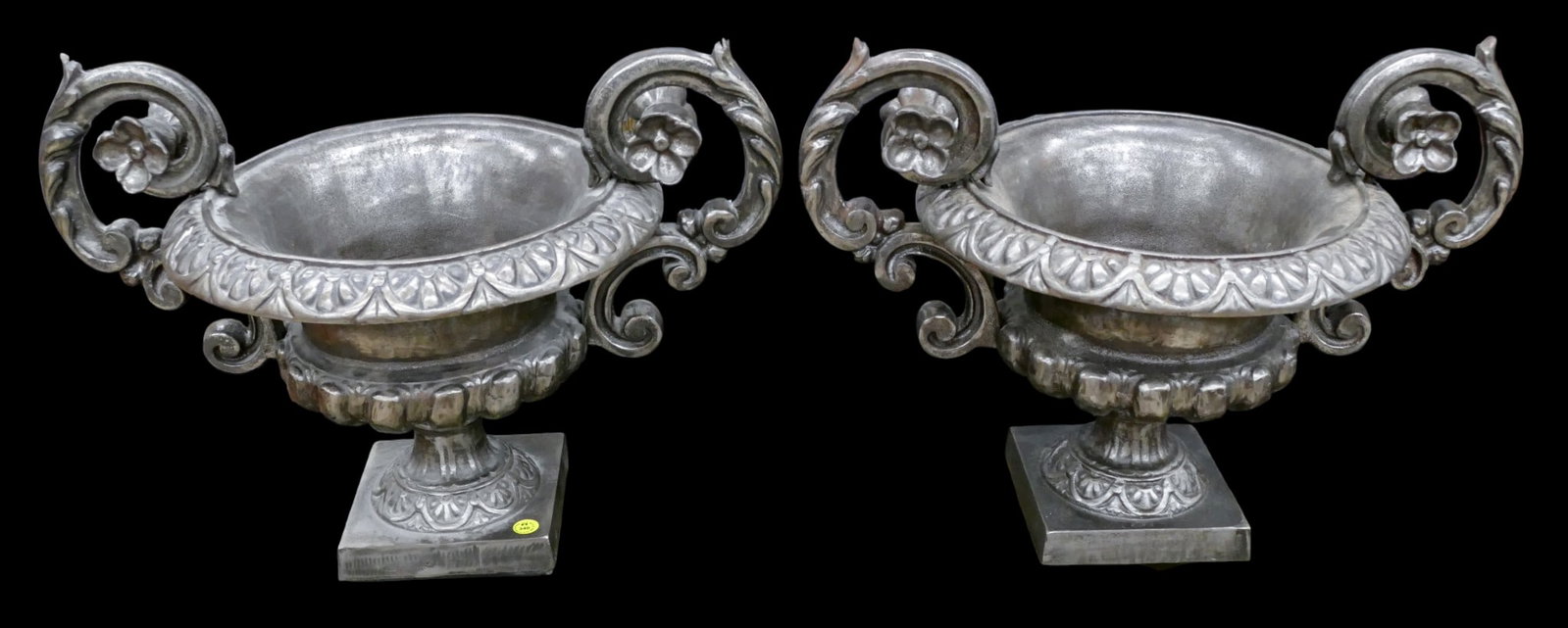 Pair Ornate Cast Iron Garden Urns (1 of 1)