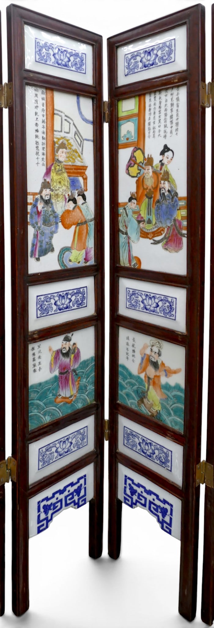 Old Chinese Porcelain Plaque 8-Panel Folding Table Screen - 3