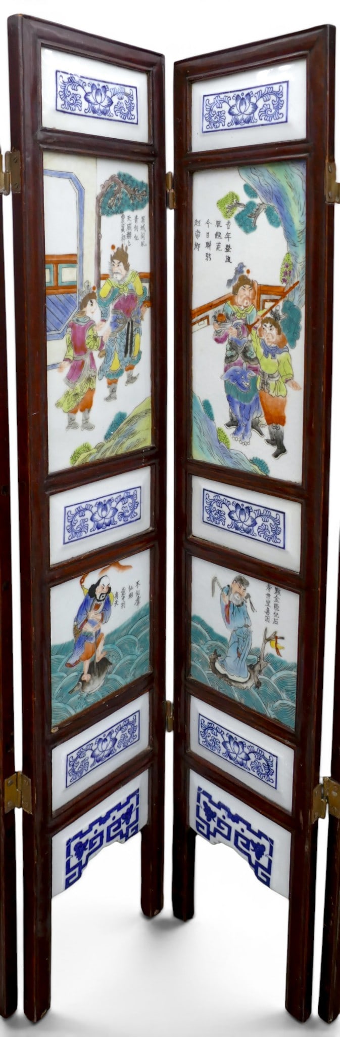 Old Chinese Porcelain Plaque 8-Panel Folding Table Screen - 4