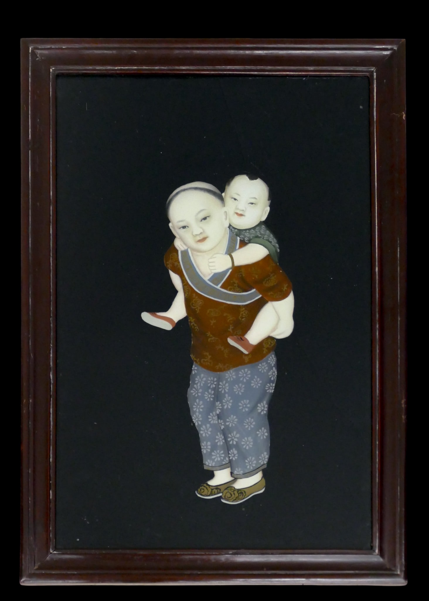 Old Chinese Reverse Painted Hanging Panel of Children (1 of 1)