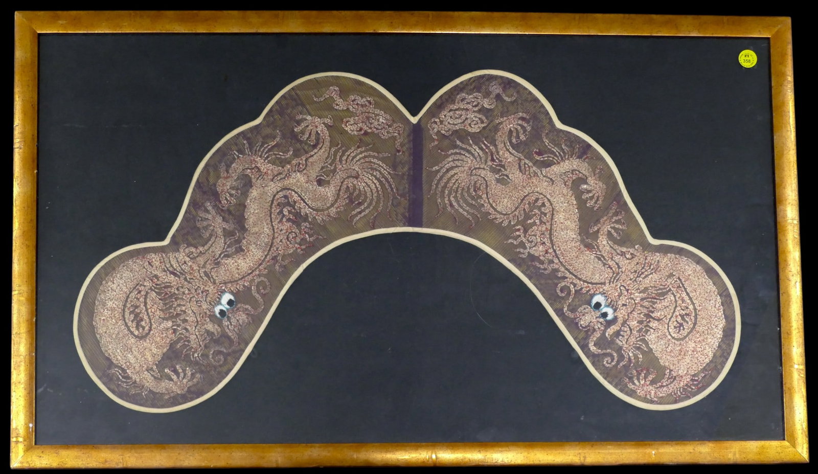 Old Chinese Gold Thread Embroidered Dragon Collar Framed (1 of 1)