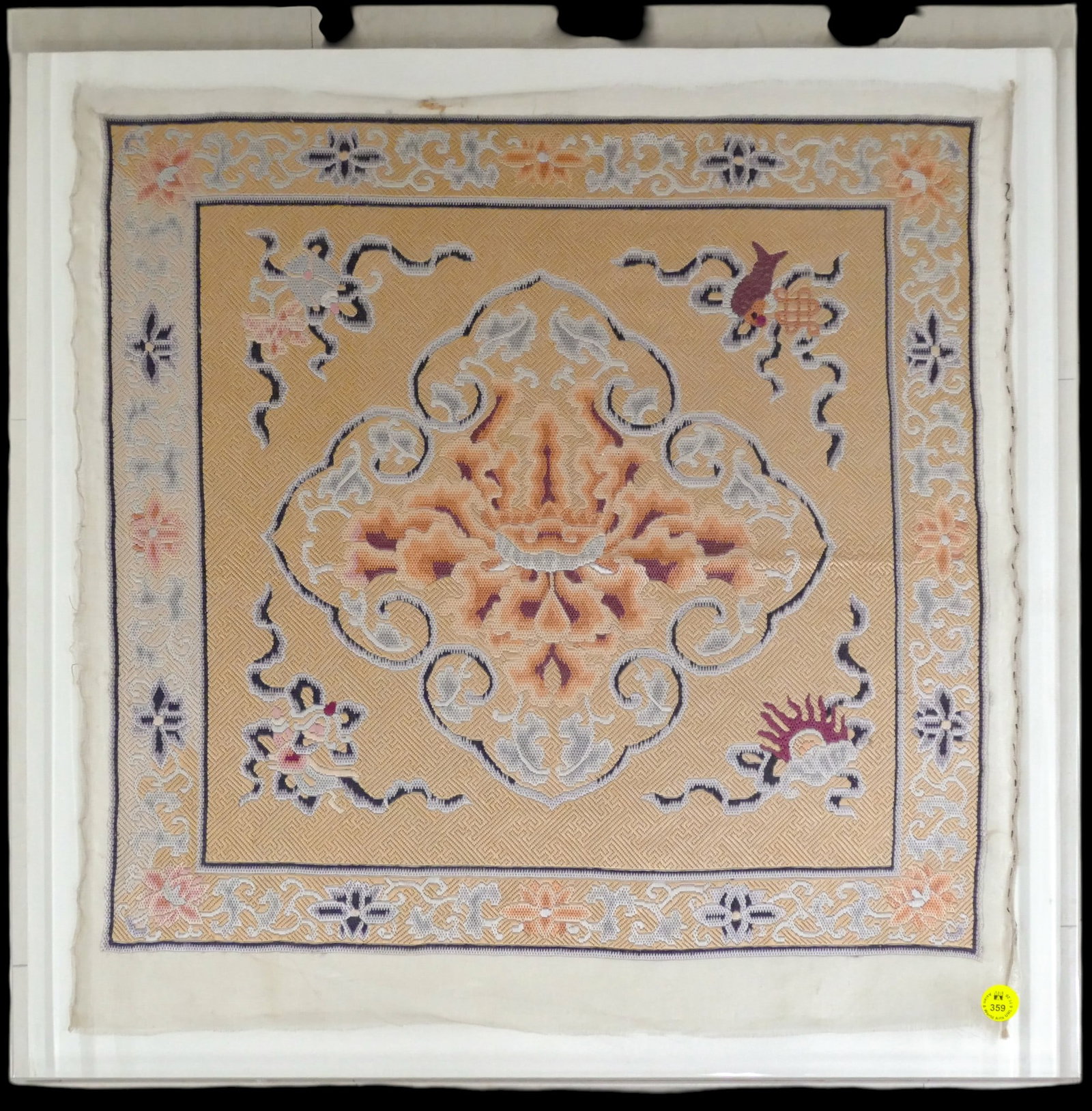 Fine Chinese Silk Buddhist Object and Lotus Flower Panel Framed (1 of 1)