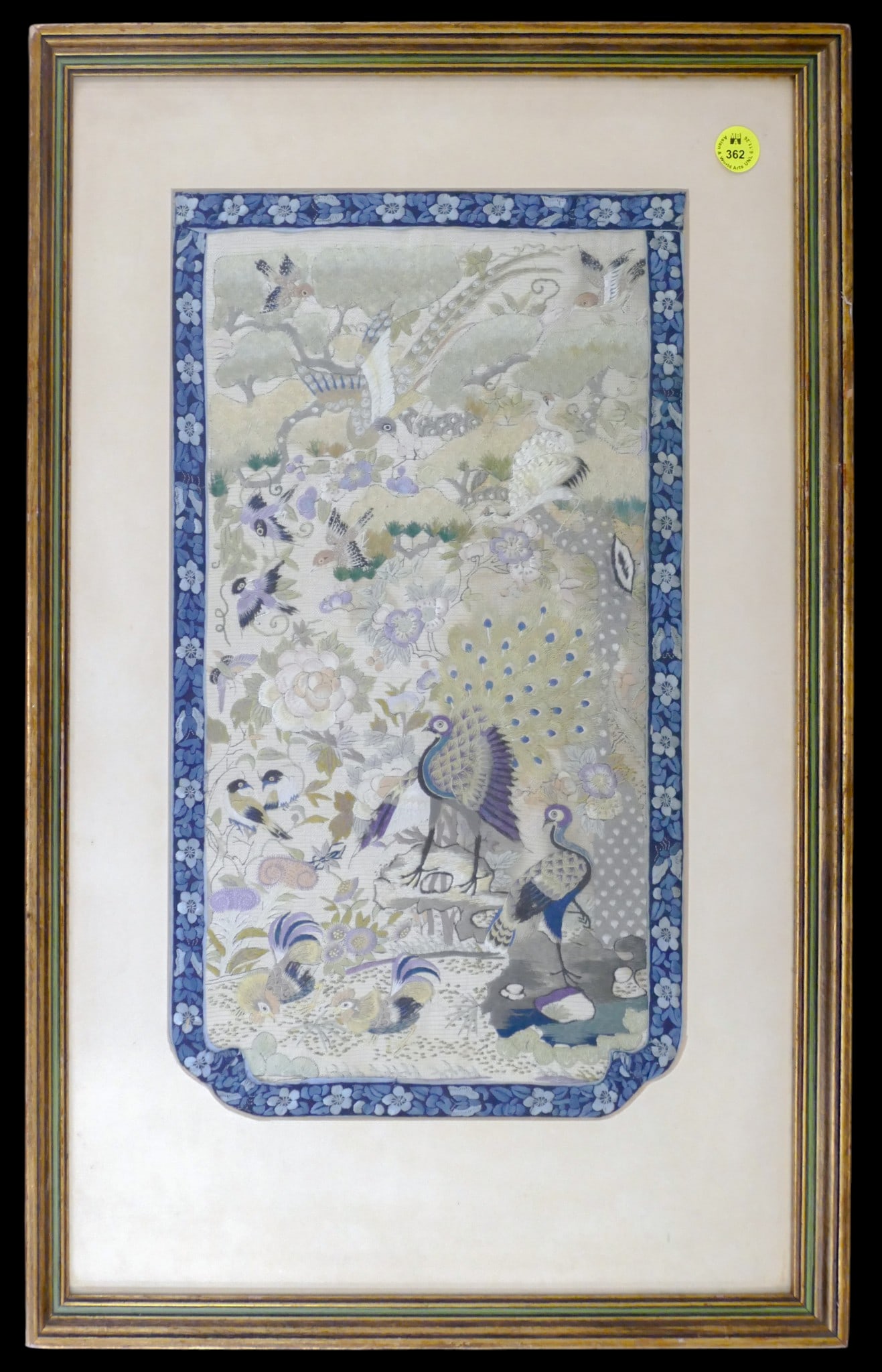 Antique Chinese Silk Embroidered Peacock Panel Framed (1 of 1)