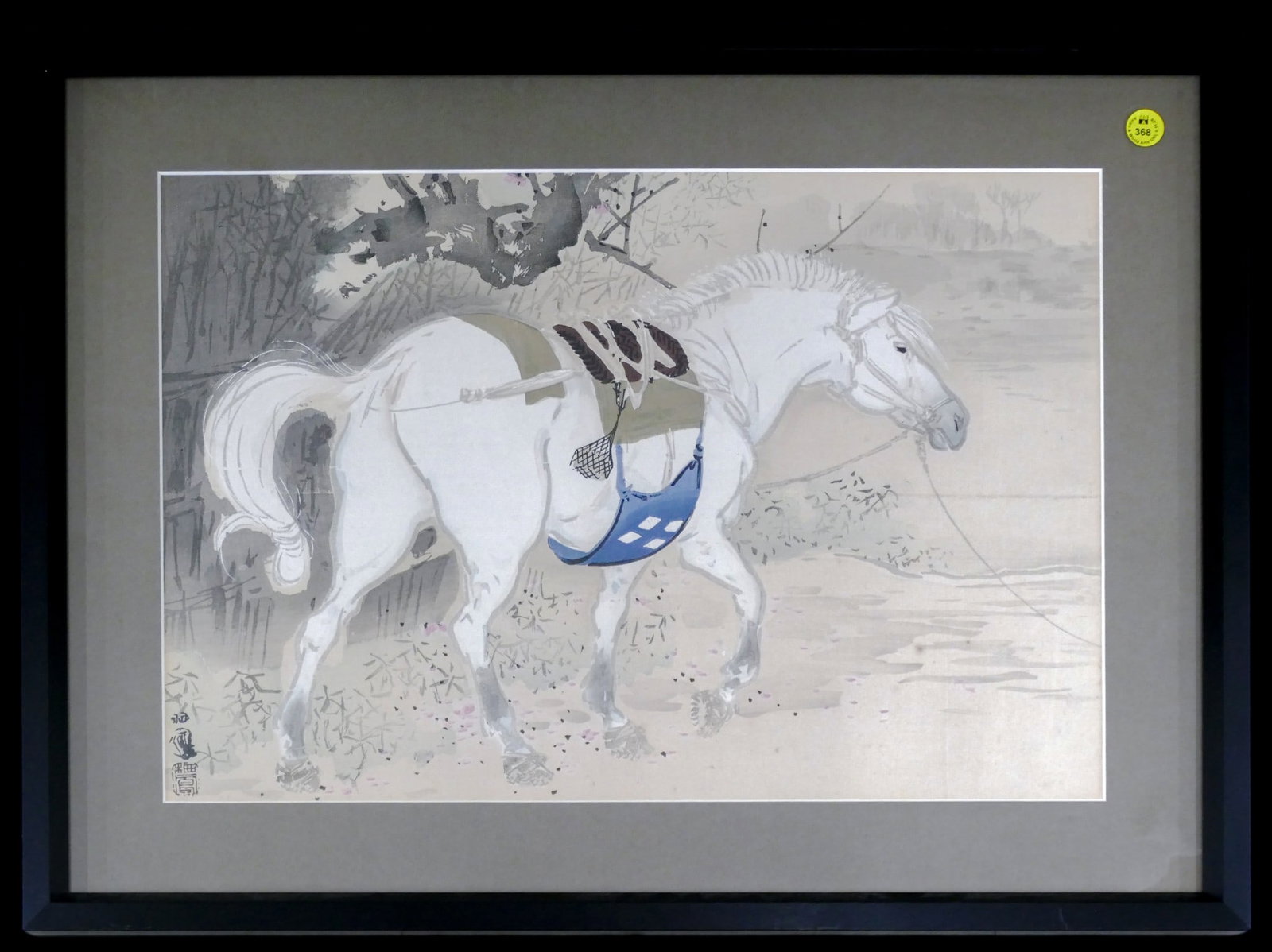 Takeuchi Seiho "Twelve Zodiac Signs" (Horse) Woodblock Print Framed: Takeuchi Seiho "Twelve Zodiac Signs" (Horse) Woodblock Print Framed 18.5"x24.5". Sight size 13"x18.5". Not examined outside of framing.