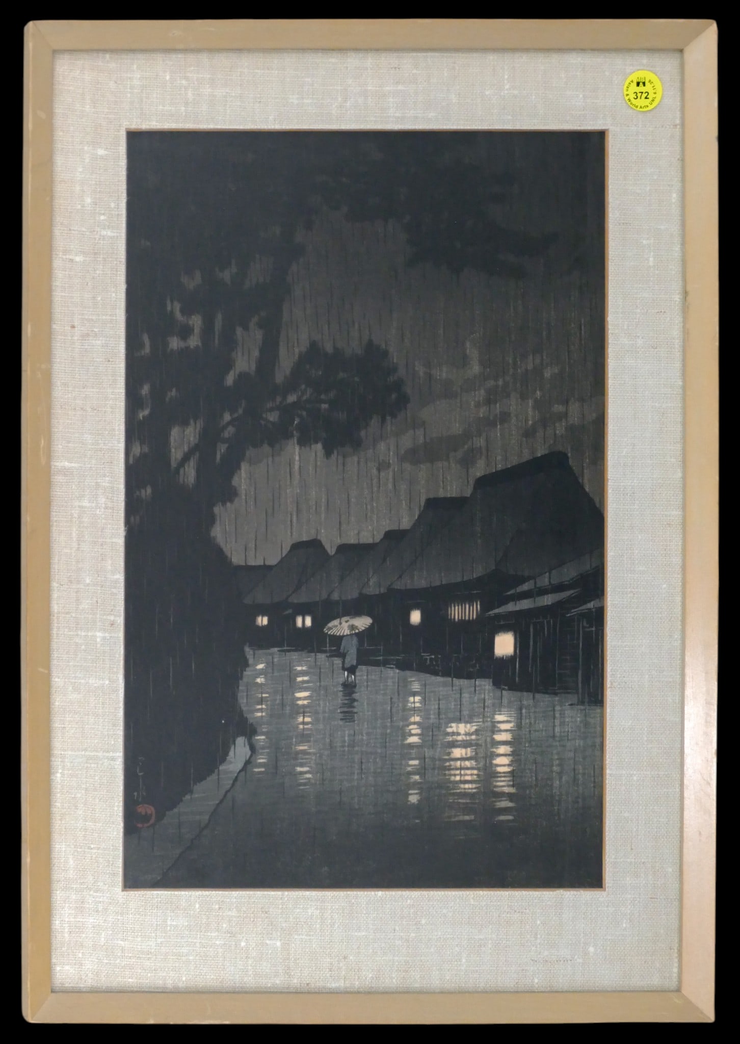 Kawase Hasui "Rain at Maekawa" 1932 Woodblock Print Framed (1 of 1)