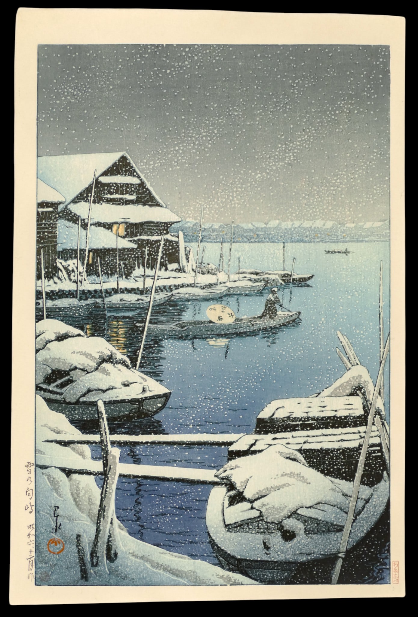 Kawase Hasui "Snow at Mukojima" 1931 Woodblock Print (1 of 1)