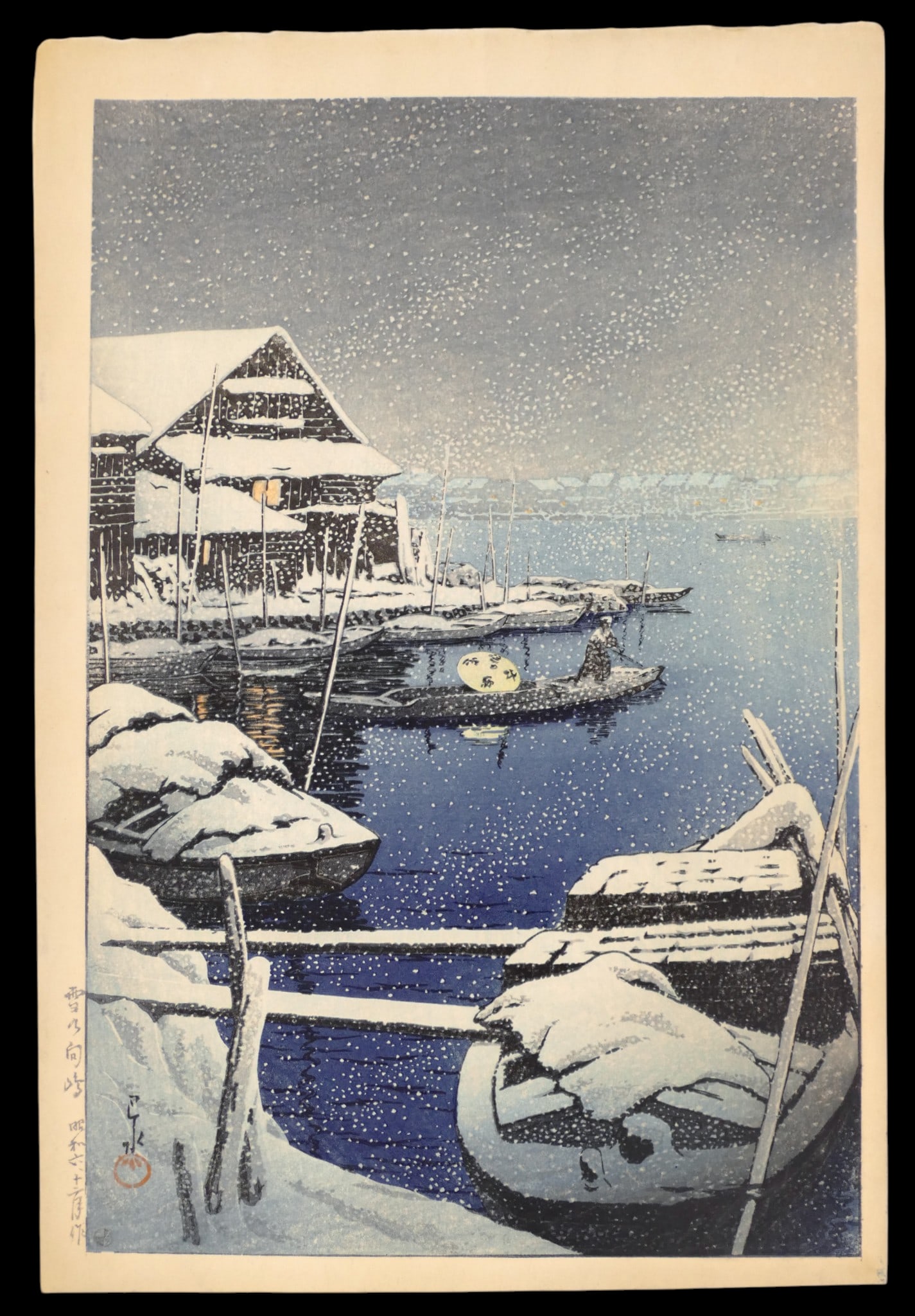 Kawase Hasui "Snow at Mukojima" 1931 Woodblock Print (1 of 1)