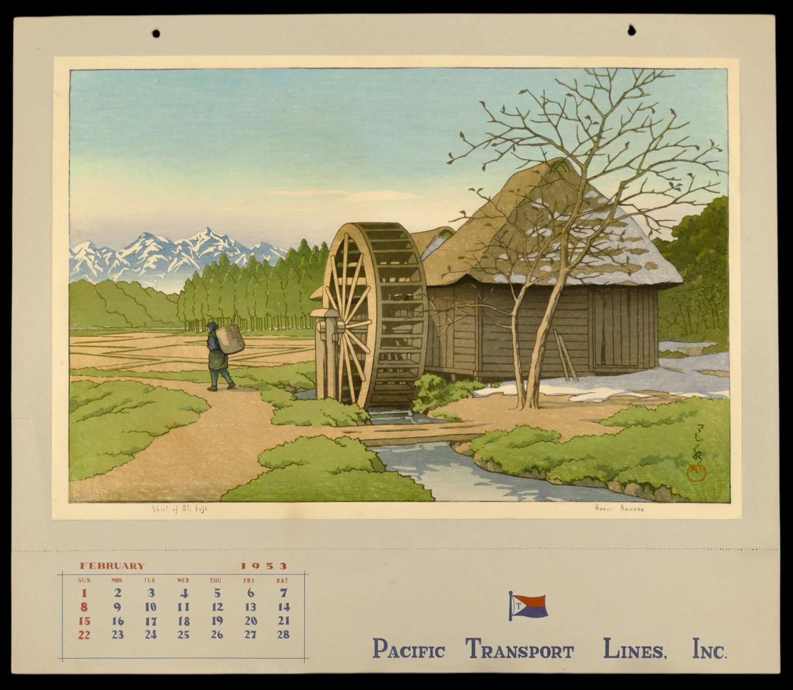 Kawase Hasui "Skirt of Mt. Fuji" 1952 Woodblock Calendar Print (1 of 1)