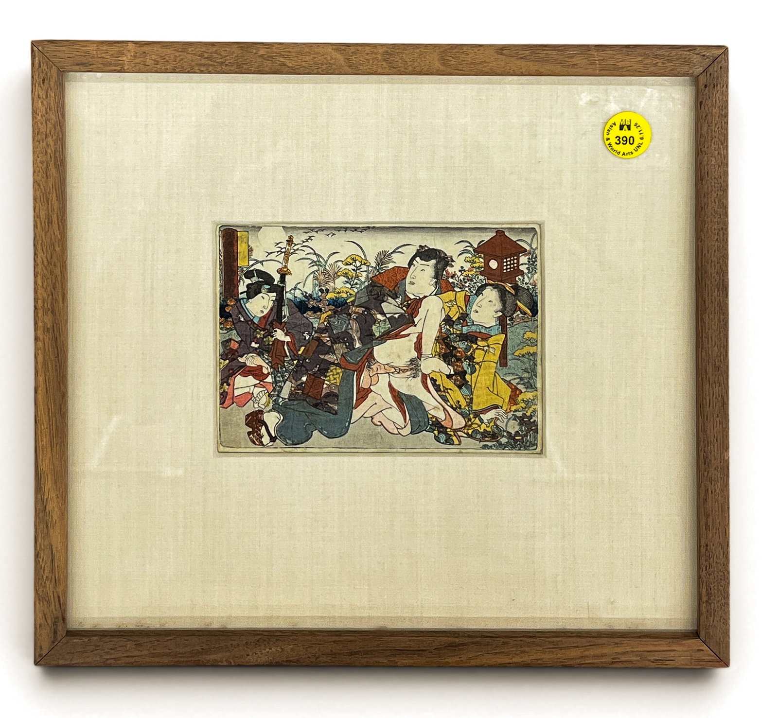 Antique Japanese Shunga Small Woodblock Print Framed (1 of 1)