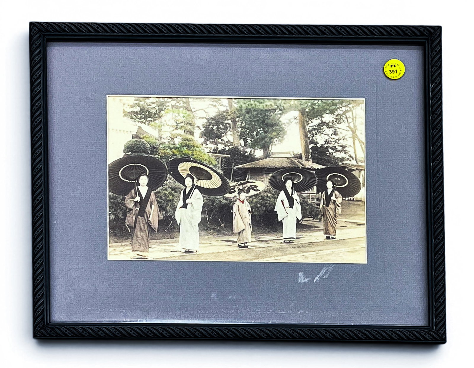 Antique Japanese Women with Parasols Tinted Photograph Framed (1 of 1)