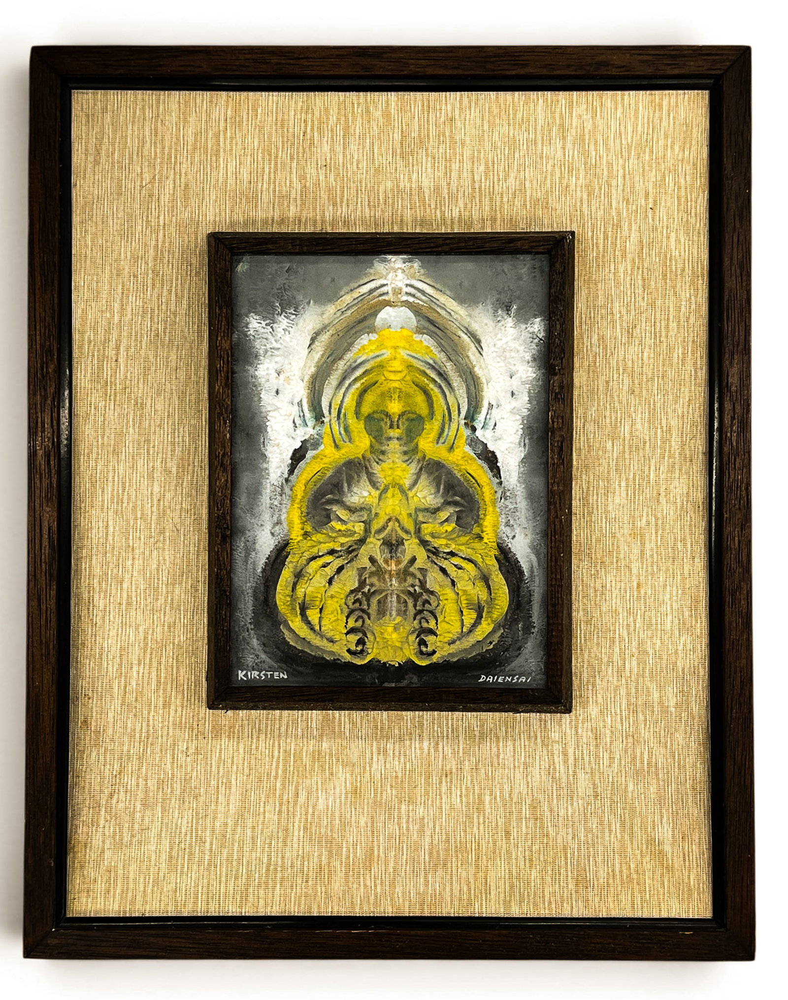 Richard Kirsten "Meditation of Divine Forces" 1969 Tempera Painting Framed: Richard Kirsten "Meditation of Divine Forces" 1969 Tempera Painting Framed 15"x12". Image size 7.5"x5.5". Original title label on verso.