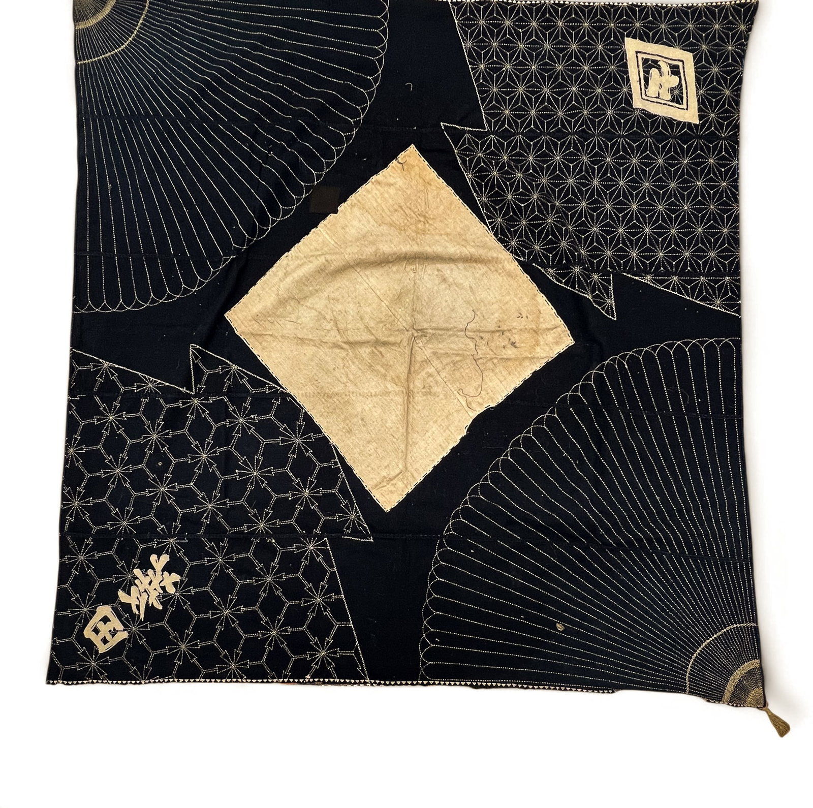 Old Japanese Blue Indigo Sashiko Furoshiki Textile (1 of 1)