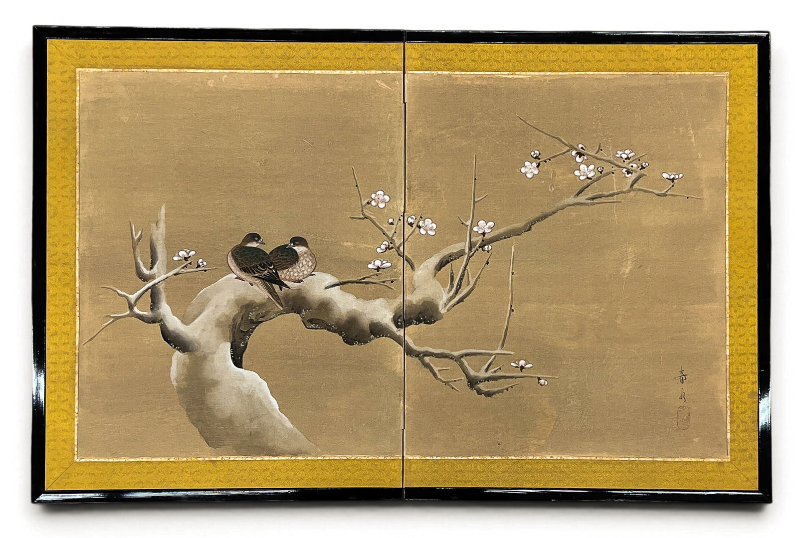 Old Japanese 2-Panel Painted Silk Hanging Screen (1 of 1)